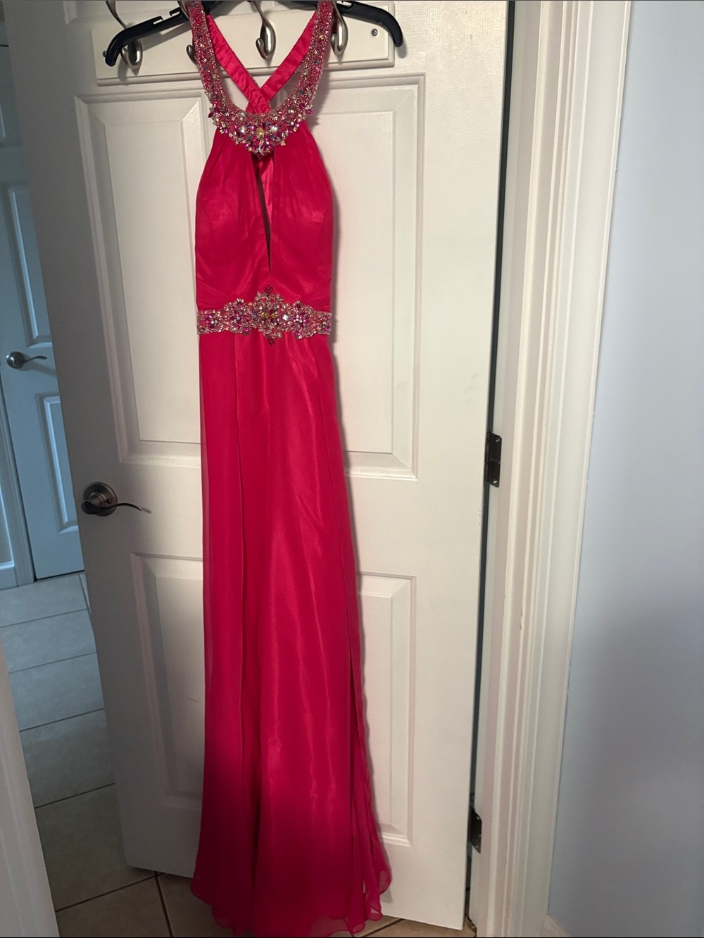 Elegant Hot Pink Beaded Prom Dress